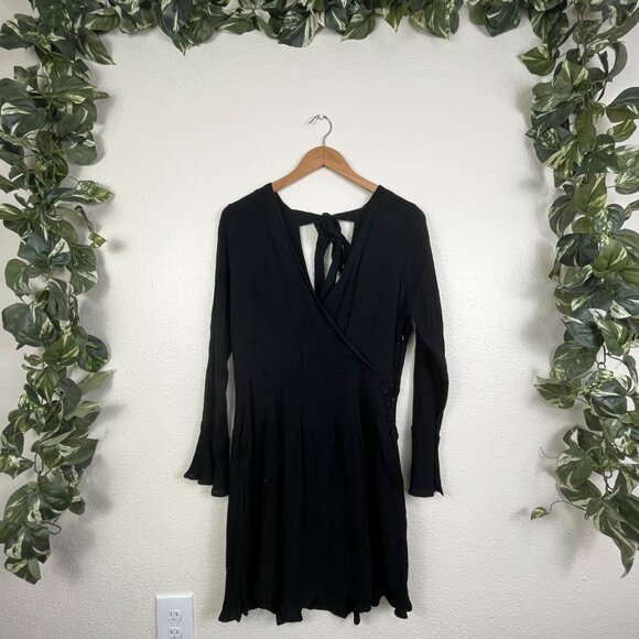 ASOS Long Sleeve Wrap Button Mid Length Dress Black NWT Women’s Size 8 - Picture 1 of 7